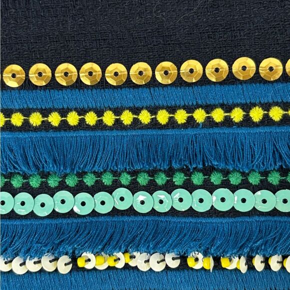 Talbots Navy Sequin Beaded Boho Hem Lined Coastal Workwear A-Line Mini Skirt 12 - Picture 7 of 10